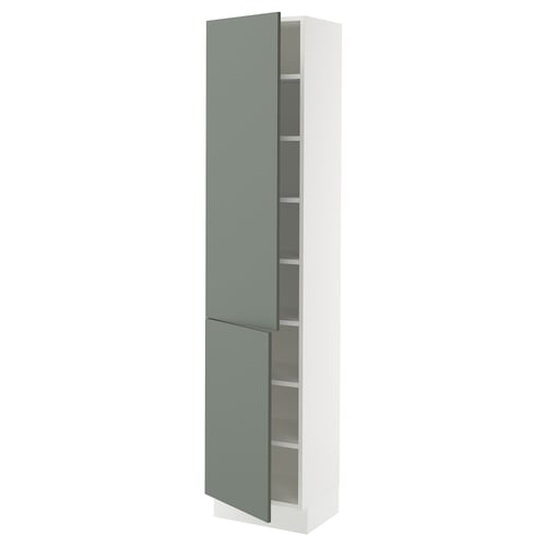 SEKTION Gabinete alto+estantes/2 puertas, blanco/Nickebo verde grisáceo mate, 18x15x80 "