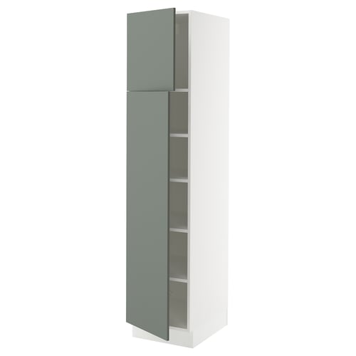 SEKTION Gabinete alto+estantes/2 puertas, blanco/Nickebo verde grisáceo mate, 18x24x80 "