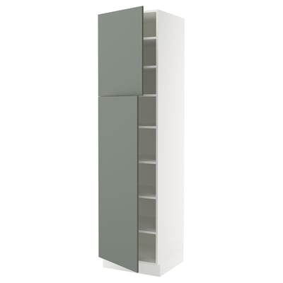 SEKTION Gabinete alto+estantes/2 puertas, blanco/Nickebo verde grisáceo mate, 24x24x90 "