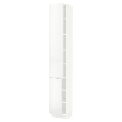SEKTION Gabinete alto+estantes/2 puertas, blanco/Ringhult blanco, 15x15x90 "