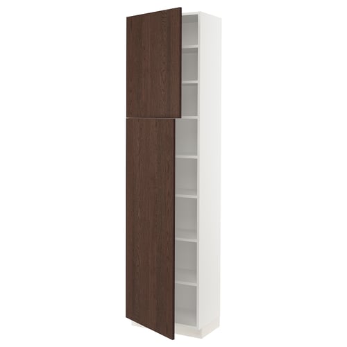 SEKTION Gabinete alto+estantes/2 puertas, blanco/Sinarp marrón, 24x15x90 "