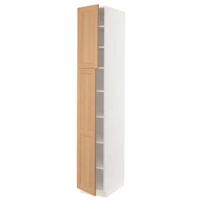 SEKTION Gabinete alto+estantes/2 puertas, blanco/Vedhamn roble, 15x24x90 "
