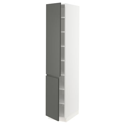 SEKTION Gabinete alto+estantes/2 puertas, blanco/Voxtorp gris oscuro, 15x24x80 "