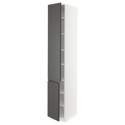 SEKTION Gabinete alto+estantes/2 puertas, blanco/Voxtorp gris oscuro, 15x24x90 "