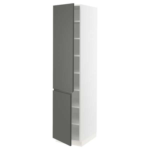 SEKTION Gabinete alto+estantes/2 puertas, blanco/Voxtorp gris oscuro, 18x24x80 "