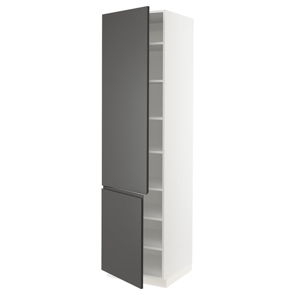 SEKTION Gabinete alto+estantes/2 puertas, blanco/Voxtorp gris oscuro, 24x24x90 "