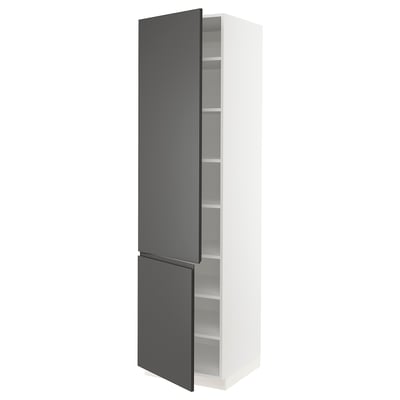 SEKTION Gabinete alto+estantes/2 puertas, blanco/Voxtorp gris oscuro, 24x24x90 "
