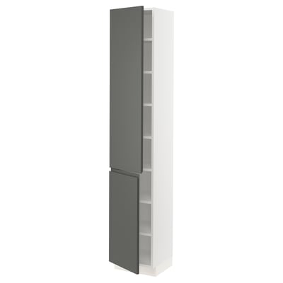 SEKTION Gabinete alto+estantes/2 puertas, blanco/Voxtorp gris oscuro, 15x15x80 "