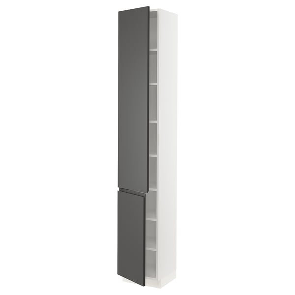 SEKTION Gabinete alto+estantes/2 puertas, blanco/Voxtorp gris oscuro, 15x15x90 "