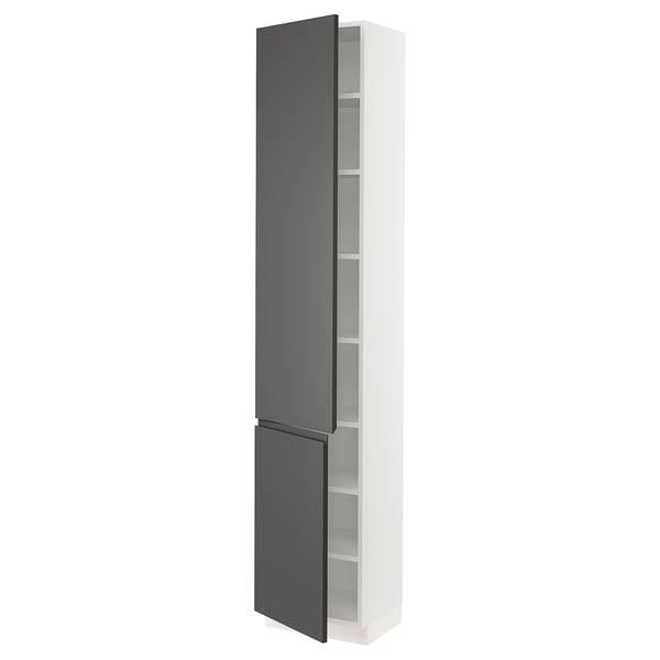 SEKTION Gabinete alto+estantes/2 puertas, blanco/Voxtorp gris oscuro, 18x15x90 "