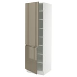SEKTION Gabinete alto+estantes/2 puertas, blanco/Voxtorp marrón grisáceo oscuro alto brillo, 24x24x80 "