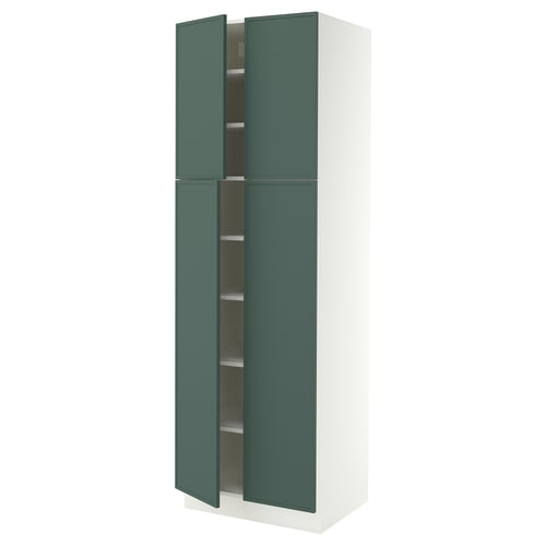 SEKTION Gabinete alto+estantes/4 puertas, blanco/Aspudden gris verdoso oscuro, 30x24x90 "
