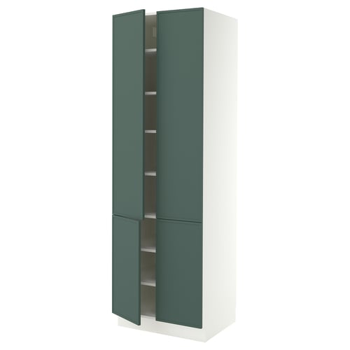SEKTION Gabinete alto+estantes/4 puertas, blanco/Aspudden gris verdoso oscuro, 30x24x90 "