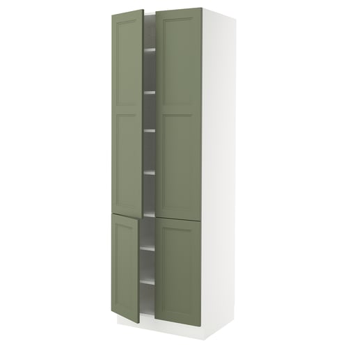 SEKTION Gabinete alto+estantes/4 puertas, blanco/Axstad gris-verde, 30x24x90 "