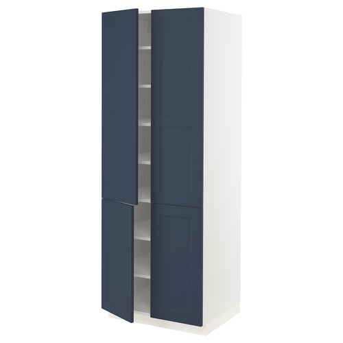 SEKTION Gabinete alto+estantes/4 puertas, blanco Axstad/mate azul, 30x24x80 "
