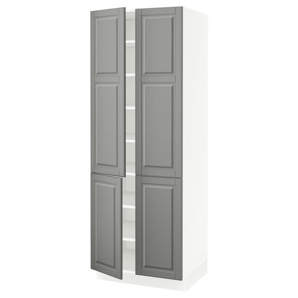 SEKTION Gabinete alto+estantes/4 puertas, blanco/Bodbyn gris, 30x24x80 "
