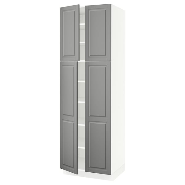SEKTION Gabinete alto+estantes/4 puertas, blanco/Bodbyn gris, 30x24x90 "