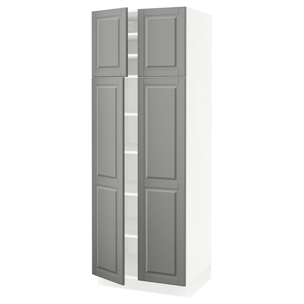 SEKTION Gabinete alto+estantes/4 puertas, blanco/Bodbyn gris, 30x24x80 "