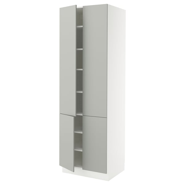 SEKTION Gabinete alto+estantes/4 puertas, blanco/Havstorp gris claro, 30x24x90 "