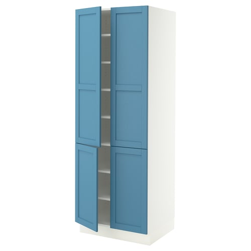 SEKTION Gabinete alto+estantes/4 puertas, blanco/Lerhyttan azul, 30x24x80 "