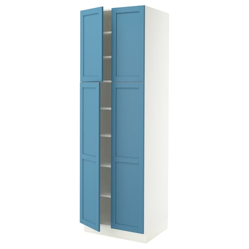 SEKTION Gabinete alto+estantes/4 puertas, blanco/Lerhyttan azul, 30x24x90 "