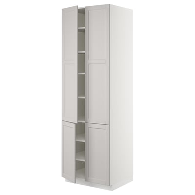 SEKTION Gabinete alto+estantes/4 puertas, blanco/Lerhyttan gris claro, 30x24x90 "