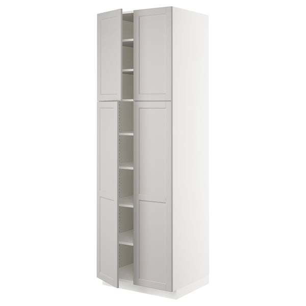 SEKTION Gabinete alto+estantes/4 puertas, blanco/Lerhyttan gris claro, 30x24x90 "