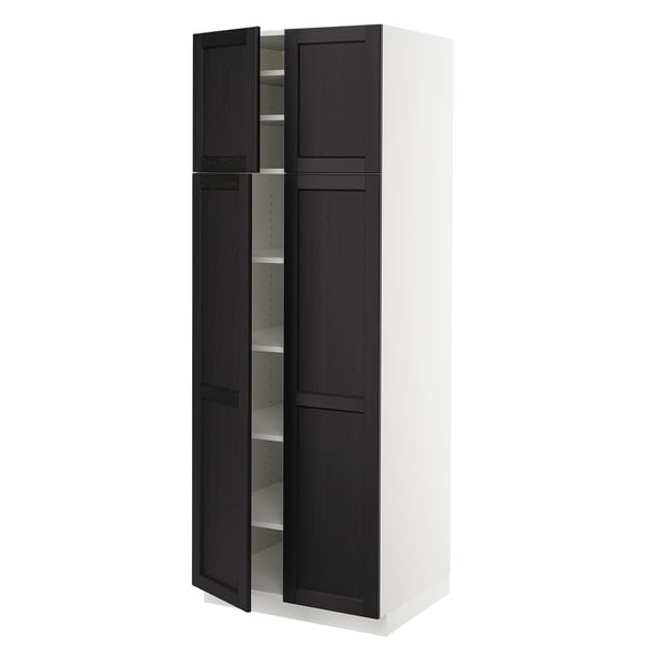 SEKTION Gabinete alto+estantes/4 puertas, blanco/Lerhyttan teñido en negro, 30x24x80 "