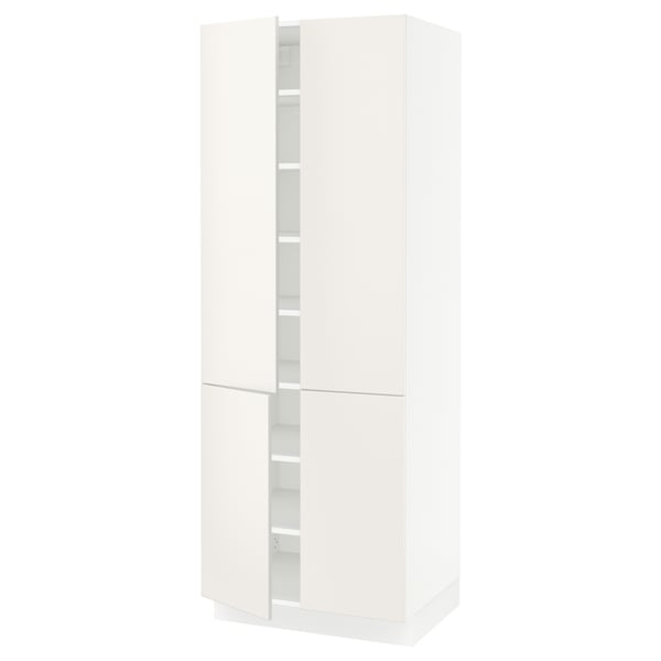 SEKTION Gabinete alto+estantes/4 puertas, blanco/Veddinge blanco, 30x24x80 "