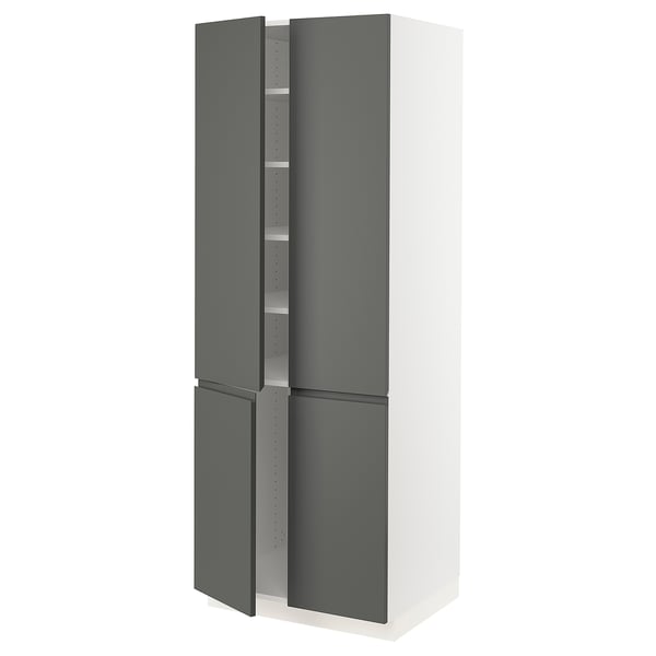 SEKTION Gabinete alto+estantes/4 puertas, blanco/Voxtorp gris oscuro, 30x24x80 "