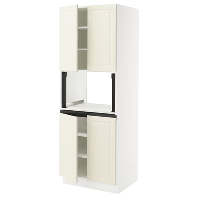 SEKTION Gabinete alto microondas+4 puertas, blanco/Bodbyn color hueso, 30x24x80 "