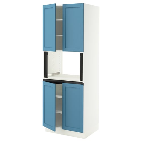 SEKTION Gabinete alto microondas+4 puertas, blanco/Lerhyttan azul, 30x24x80 "