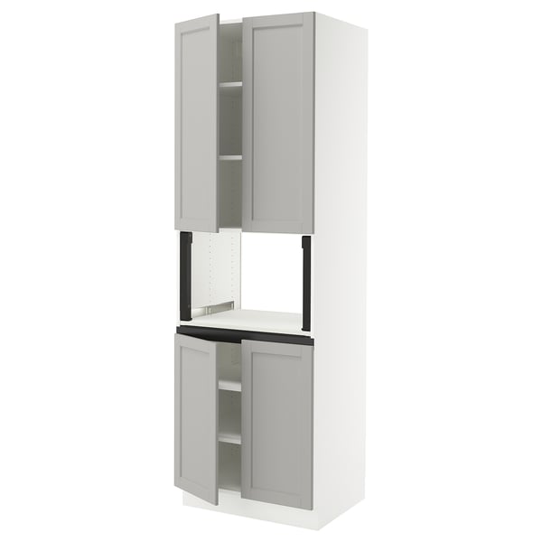 SEKTION Gabinete alto microondas+4 puertas, blanco/Lerhyttan gris claro, 30x24x90 "