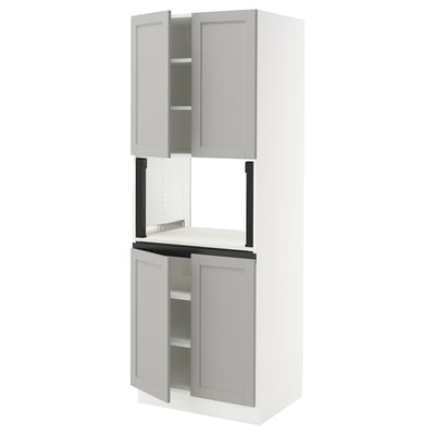 SEKTION Gabinete alto microondas+4 puertas, blanco/Lerhyttan gris claro, 30x24x80 "