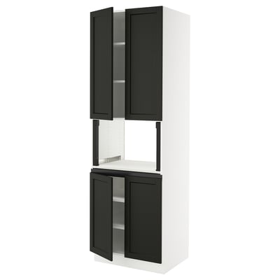SEKTION Gabinete alto microondas+4 puertas, blanco/Lerhyttan teñido en negro, 30x24x90 "