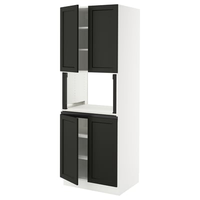 SEKTION Gabinete alto microondas+4 puertas, blanco/Lerhyttan teñido en negro, 30x24x80 "