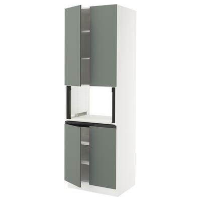SEKTION Gabinete alto microondas+4 puertas, blanco/Nickebo verde grisáceo mate, 30x24x90 "