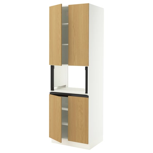 SEKTION Gabinete alto microondas+4 puertas, blanco/Sinarp chapa de roble, 30x24x90 "