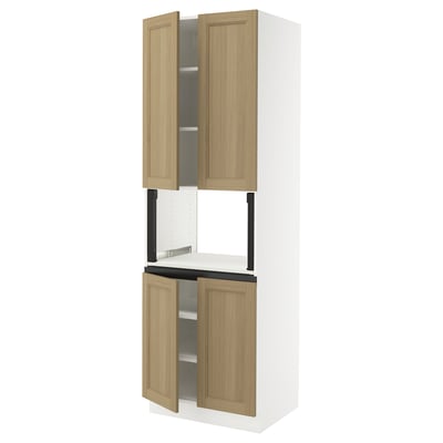 SEKTION Gabinete alto microondas+4 puertas, blanco/Vedhamn roble, 30x24x90 "