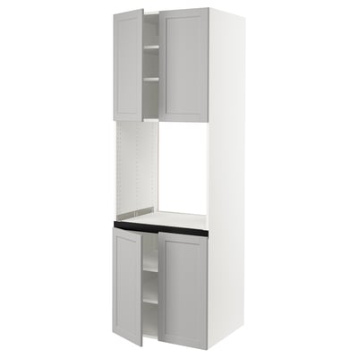 SEKTION Gabinete alto para horno+4 puertas, blanco/Lerhyttan gris claro, 30x24x90 "