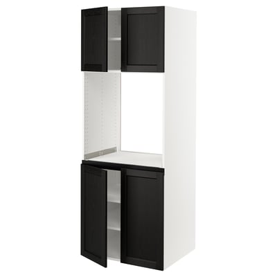 SEKTION Gabinete alto para horno+4 puertas, blanco/Lerhyttan teñido en negro, 30x24x80 "