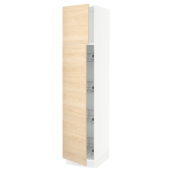 SEKTION Gabinete alto+prta/canastas alambre, blanco/Askersund efecto de fresno claro, 18x24x80 "