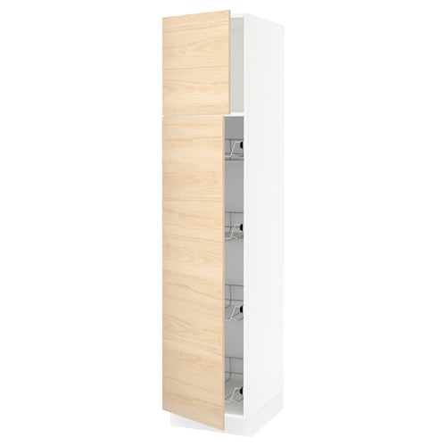 SEKTION Gabinete alto+prta/canastas alambre, blanco/Askersund efecto de fresno claro, 18x24x80 "