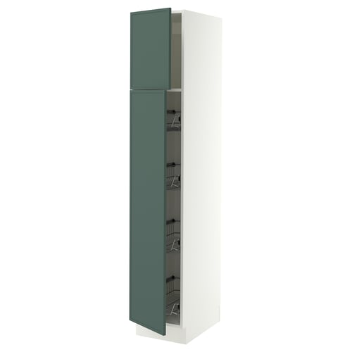 SEKTION Gabinete alto+prta/canastas alambre, blanco/Aspudden gris verdoso oscuro, 15x24x80 "