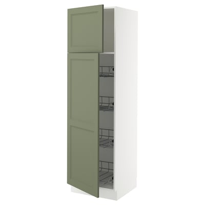 SEKTION Gabinete alto+prta/canastas alambre, blanco/Axstad gris-verde, 24x24x80 "