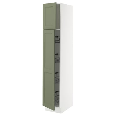 SEKTION Gabinete alto+prta/canastas alambre, blanco/Axstad gris-verde, 15x24x80 "