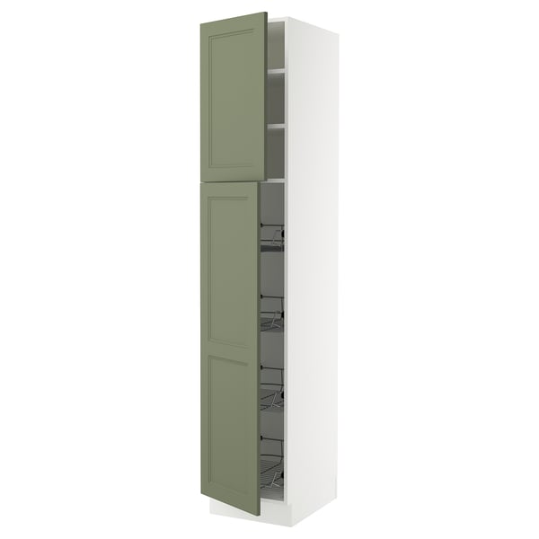 SEKTION Gabinete alto+prta/canastas alambre, blanco/Axstad gris-verde, 18x24x90 "