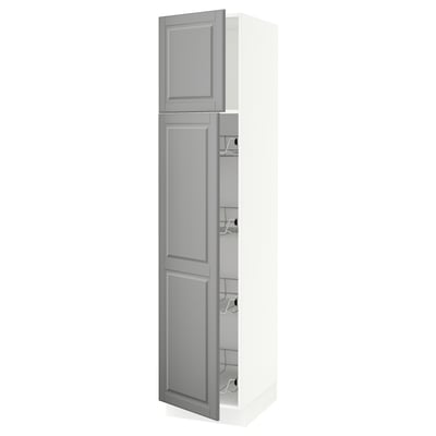SEKTION Gabinete alto+prta/canastas alambre, blanco/Bodbyn gris, 18x24x80 "