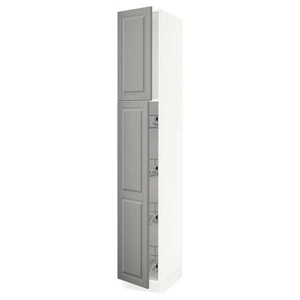 SEKTION Gabinete alto+prta/canastas alambre, blanco/Bodbyn gris, 15x24x90 "