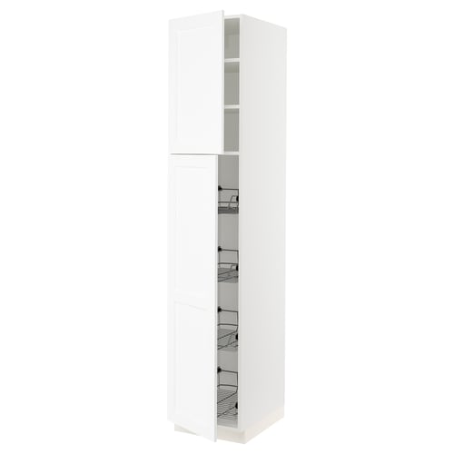 SEKTION Gabinete alto+prta/canastas alambre, blanco Enköping/blanco efecto madera, 18x24x90 "